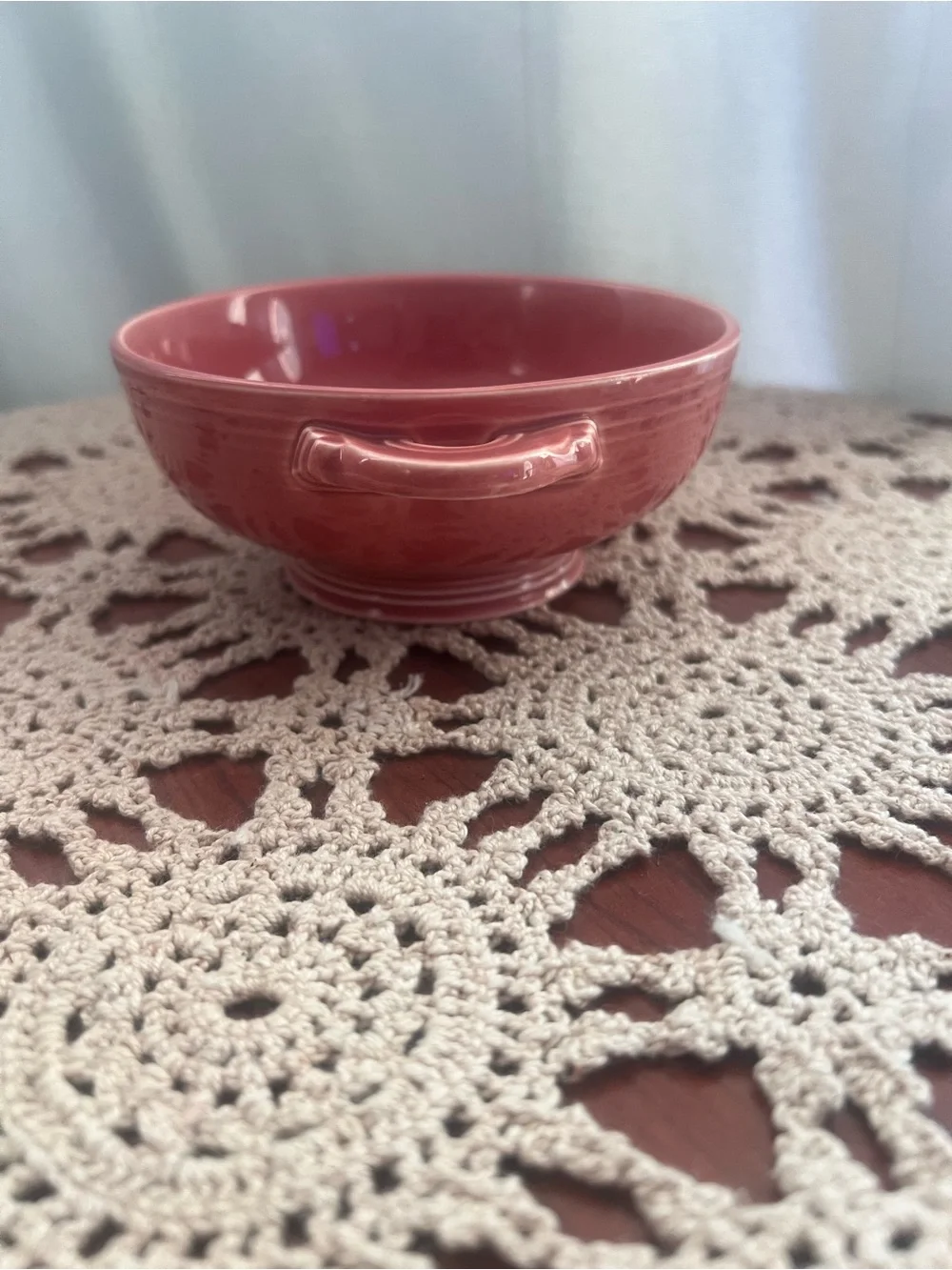 Vintage Fiesta Rose Pink Double Handle Soup Bowl USA Homer Laughlin Cottagecore